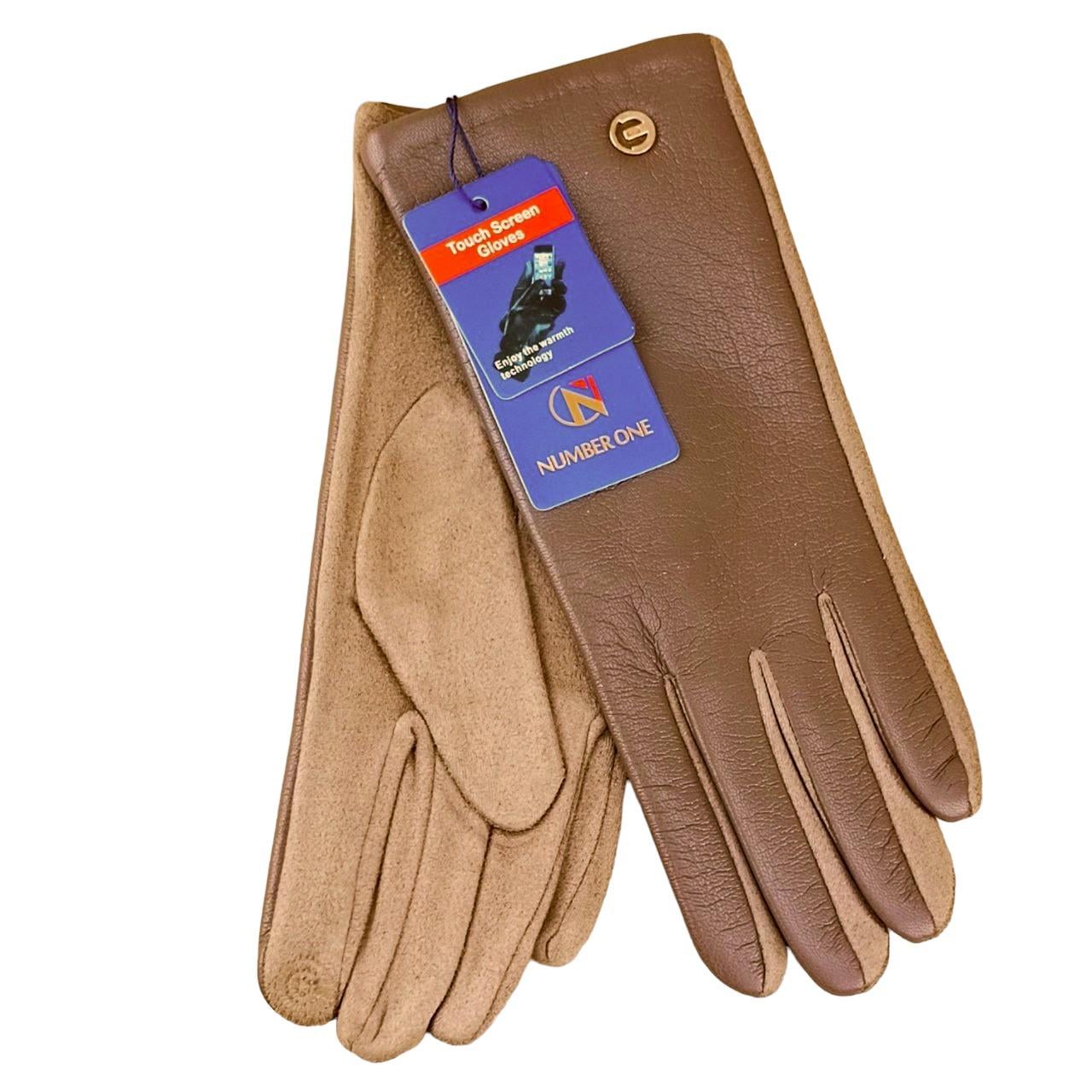 Перчатки женские UGC Дизайн 3 сенсорные экокожа/спандекс Кофе с молоком (47324)