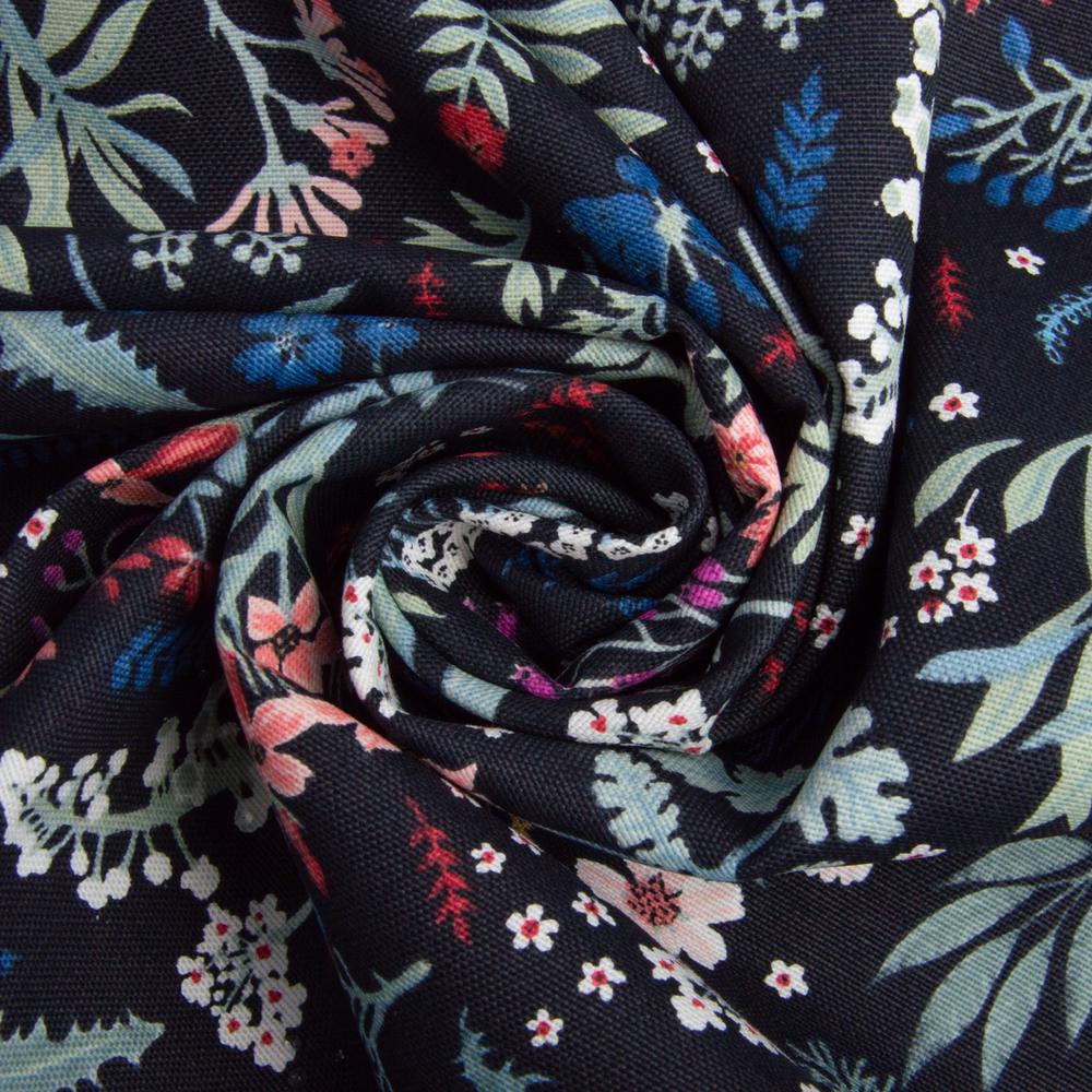 Ткань декоративная хлопок Цветы V-001 с водоотталкивающей пропиткой Черный (2368859185)