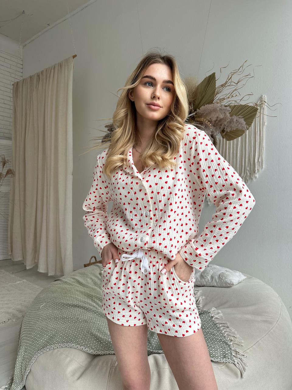 Піжама жіноча муслінова з вільними шортами S Бежевий (ВК4302В-4) - фото 4 Піжама жіноча муслінова з вільними шортами S Бежевий (ВК4302В-4) - фото 4