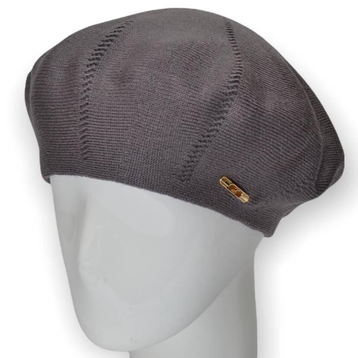 Берет женский Lirus Алиса из шерсти двойной тонкой вязки Темно-серый