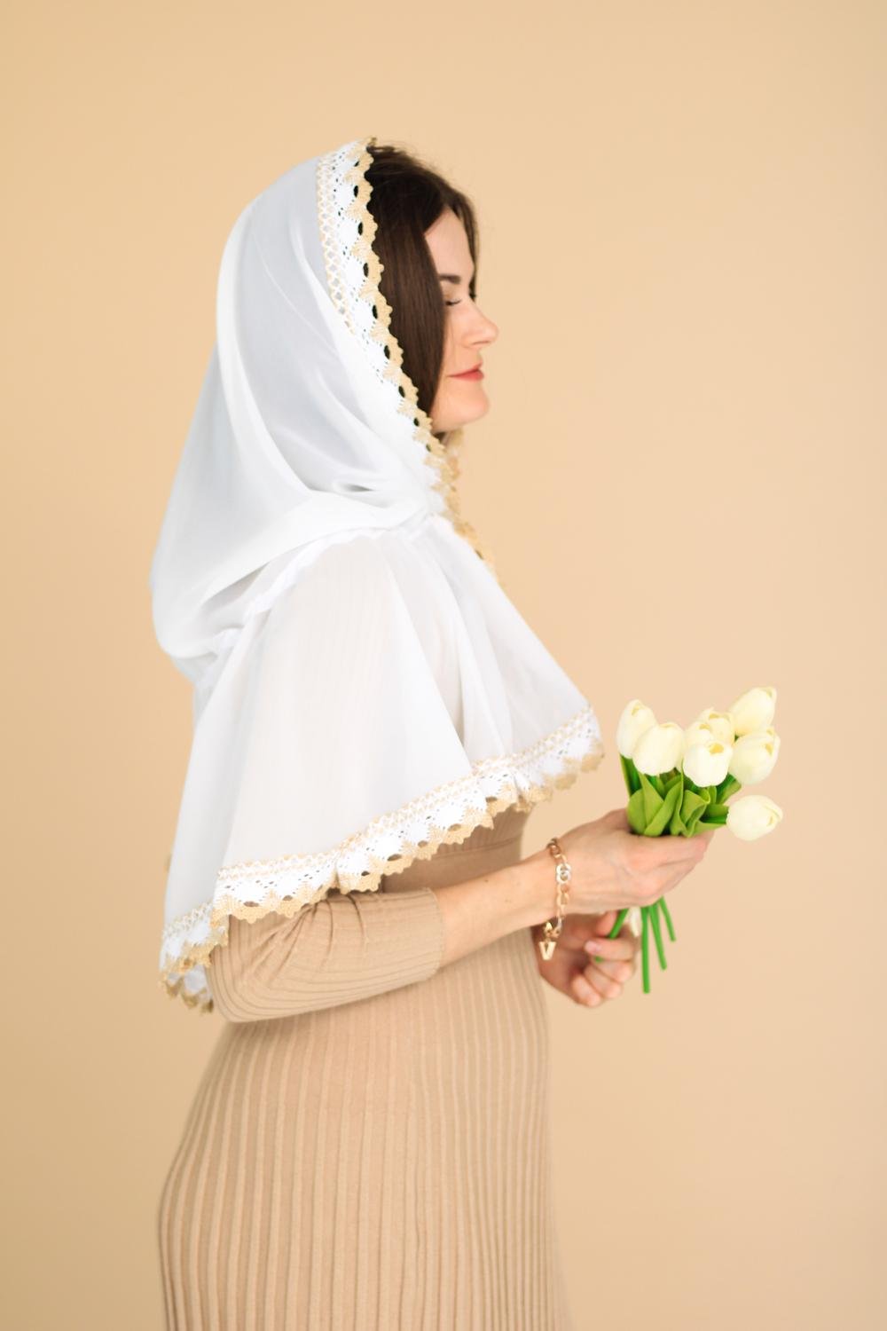 Палантин для храму на голову Білий (п022) - фото 8 Палантин для храму на голову Білий (п022) - фото 8