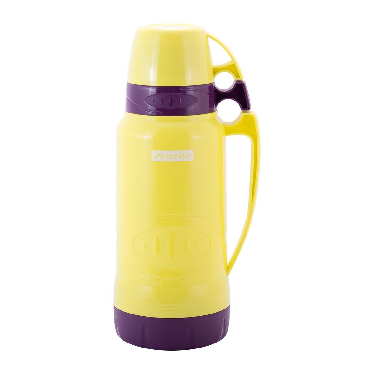 Термос с ручкой Kamille KM-2032 со стеклянной колбой 1800 мл Желтый (150-84-2032.1)