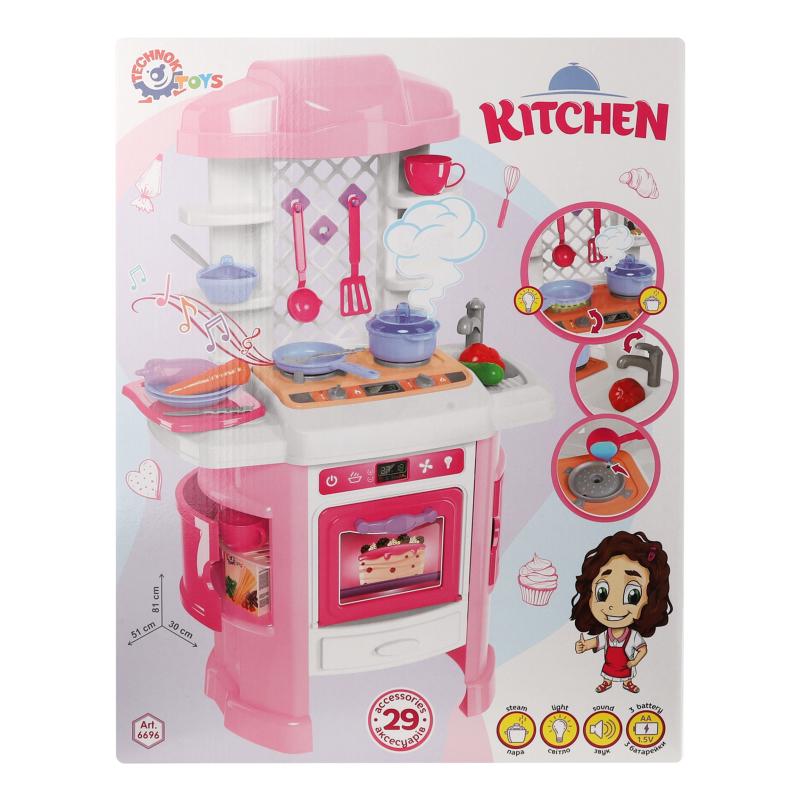Кухня игровая ТехноК 6696 с электронным модулем Розовый