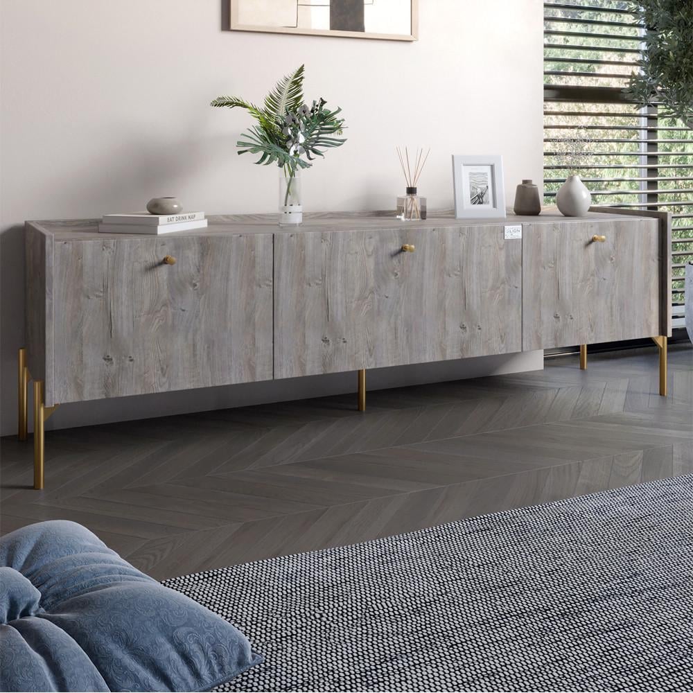 Тумба под телевизор на 3 ящика Lion Wood с золотыми ножками 160х65х40 см Шварцвальд (Lion-043000)