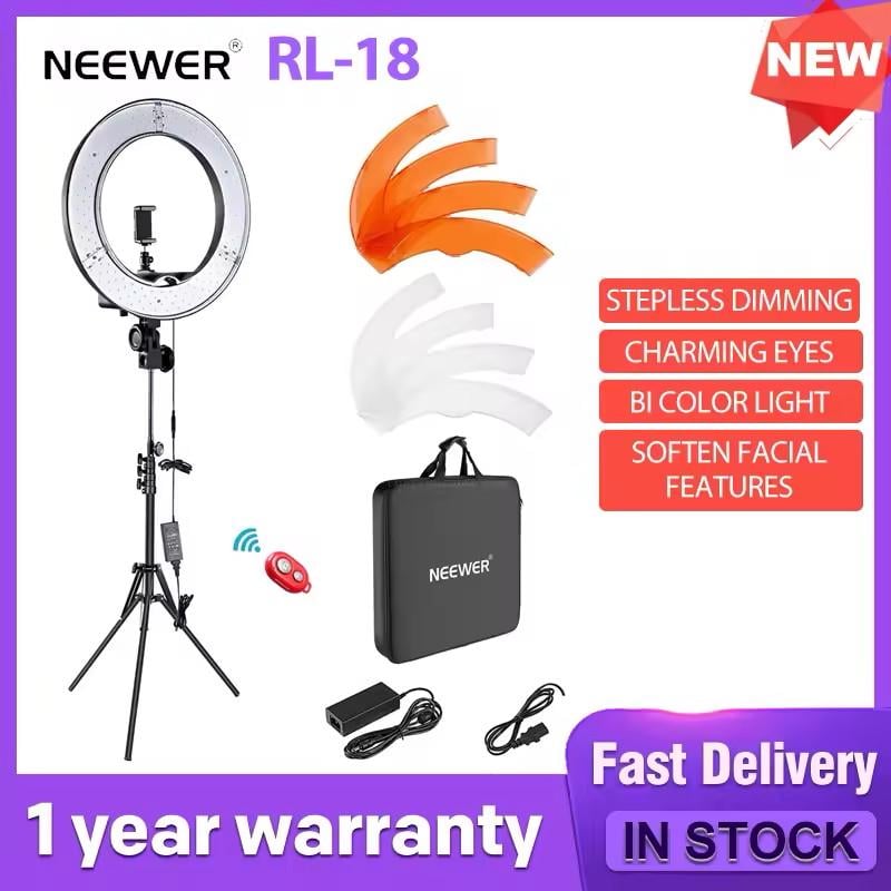 Кольцевая лампа NEEWER RL-18 18” LED 55 Вт 5600K с держателем для телефона и штативом для видео макияжа - фото 6 Кольцевая лампа NEEWER RL-18 18” LED 55 Вт 5600K с держателем для телефона и штативом для видео макияжа - фото 6