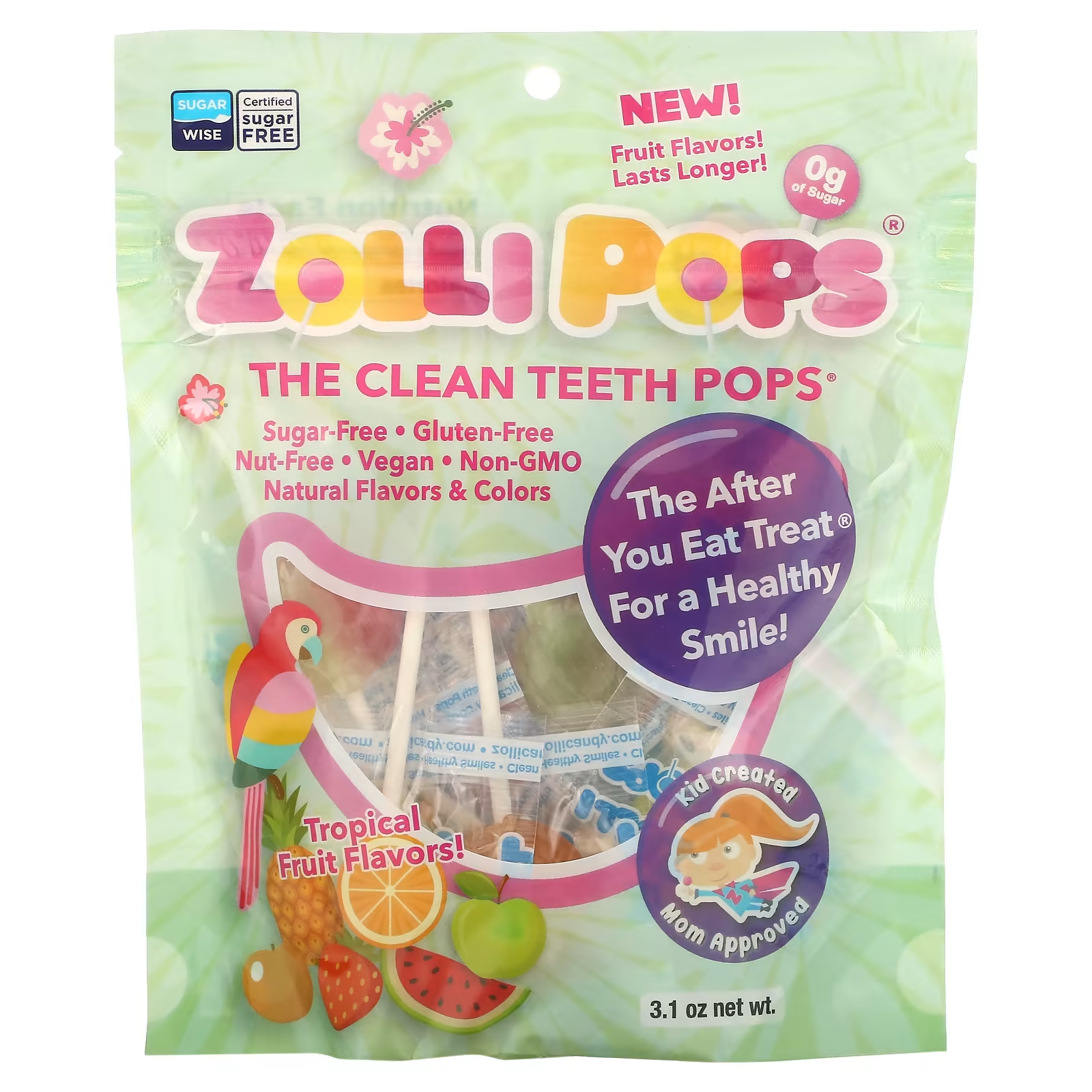 Леденцы Zollipops The Clean Teeth Pops со вкусом тропических фруктов 3,1 унции