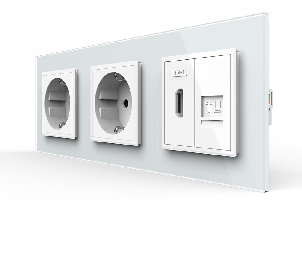 Розетка настінна LIVOLO з HDMI/інтернет RJ-45 скляна рамка Білий (VL-C7FCTC16A/FCHD/FCCP-6WP)