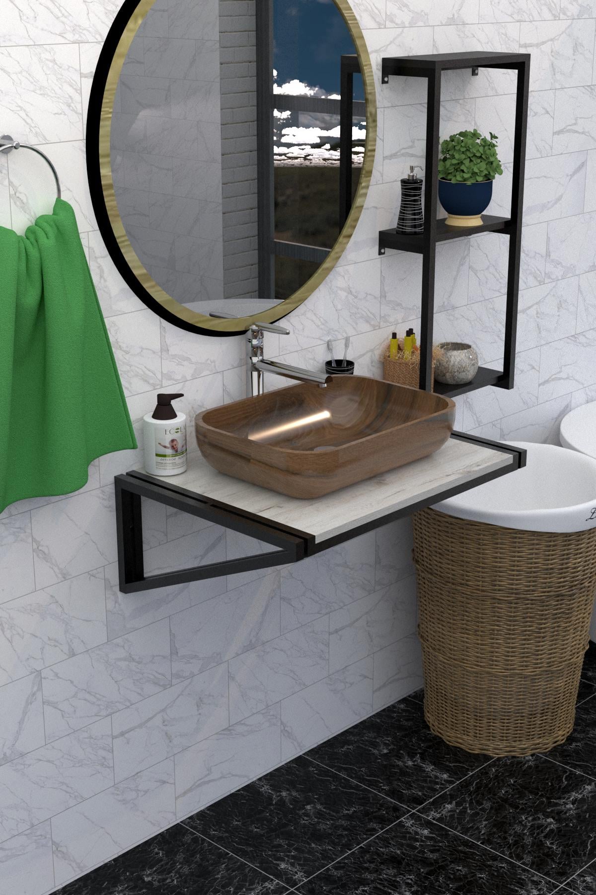 Полка под умывальник EcoLoft Нейра DSP-1289-2 в стиле лофт Дуб Кортона (30775591)