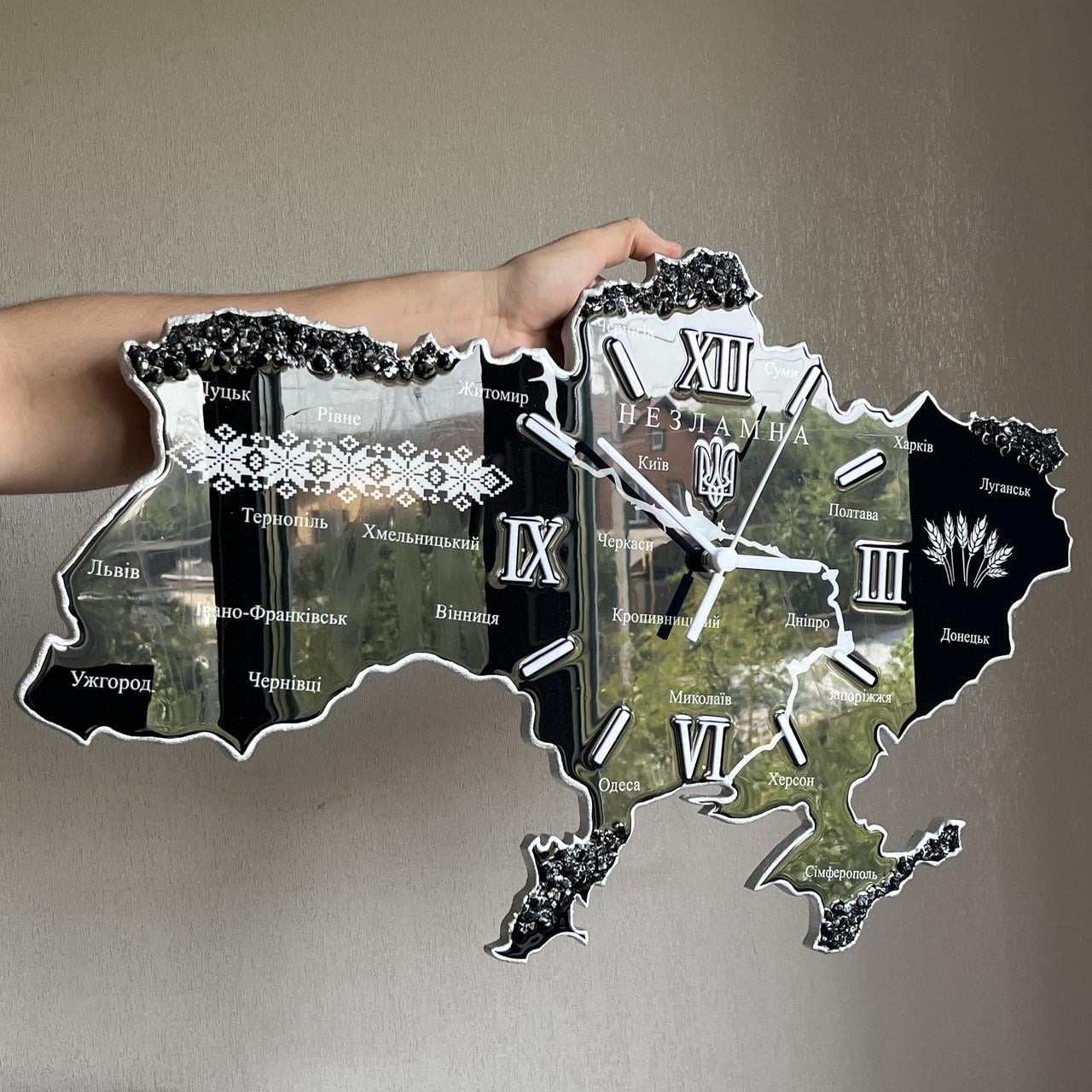 Часы настенные из эпоксидной смолы Карта Украины 140х90 см