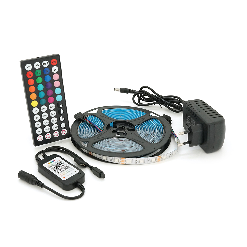Комплект музыкальной светодиодной ленты 5050 RGB 60Led пульт/блок питания bluetooth ip65 5 м (YUT_V11935)