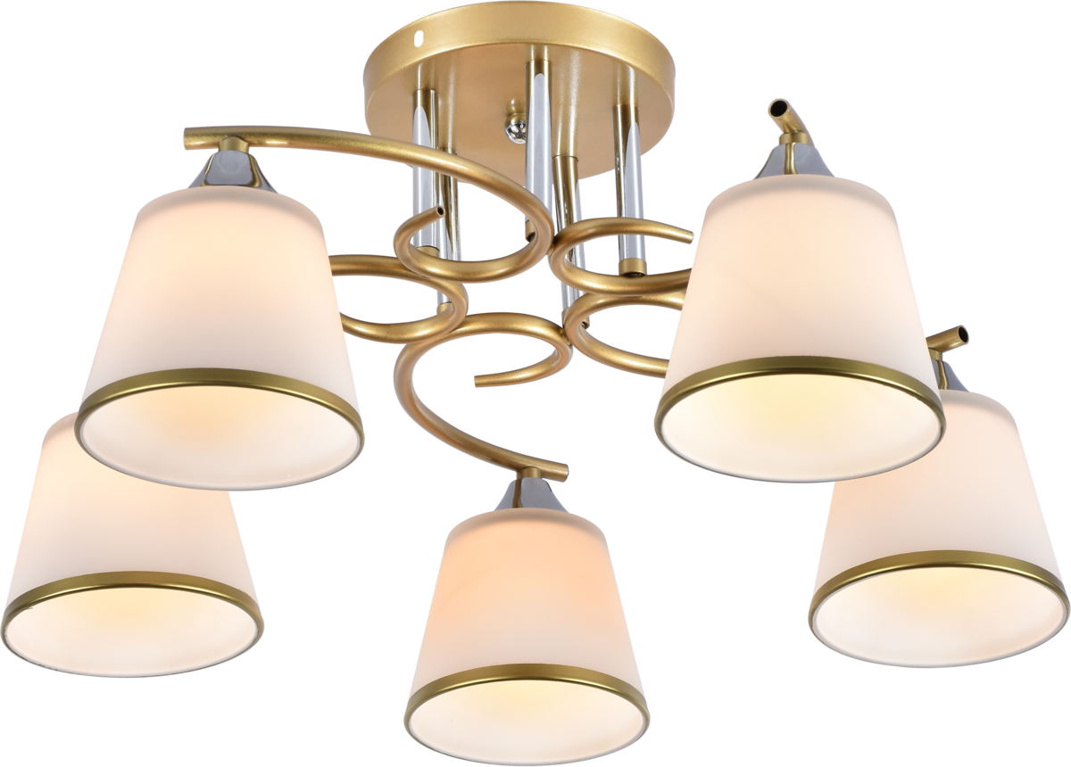 Люстра потолочная Light House SRS-20743/5 плафон белый с каймой Белый/Золотой