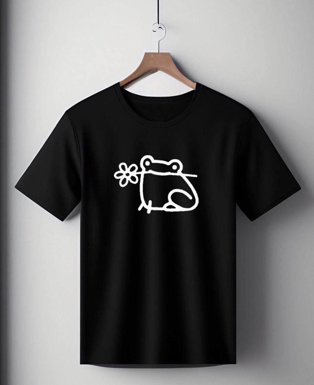 Футболка унисекс Жабка с цветком оверсайз XL Черный
