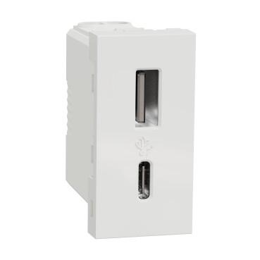 Розетка USB Schneider Electric Unica New A+C PC 45х22,5х39 мм Белый (NU301618)