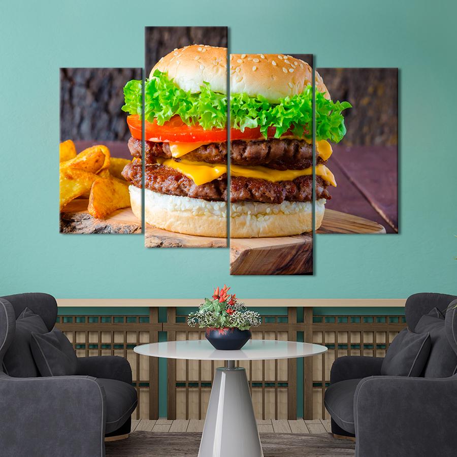 Настенний декор Большой чизбургер и картофель по-деревенски 89x56 см (A429-4)