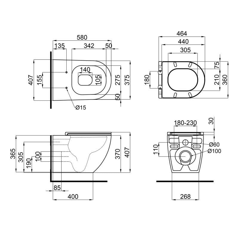 Унітаз підвісний Qtap Robin Rimless 575x360x360 мм із сидінням Slim Duroplast/Soft-close/Quick relase бачок 3/7,15 л White (QT13332141ERW) - фото 2