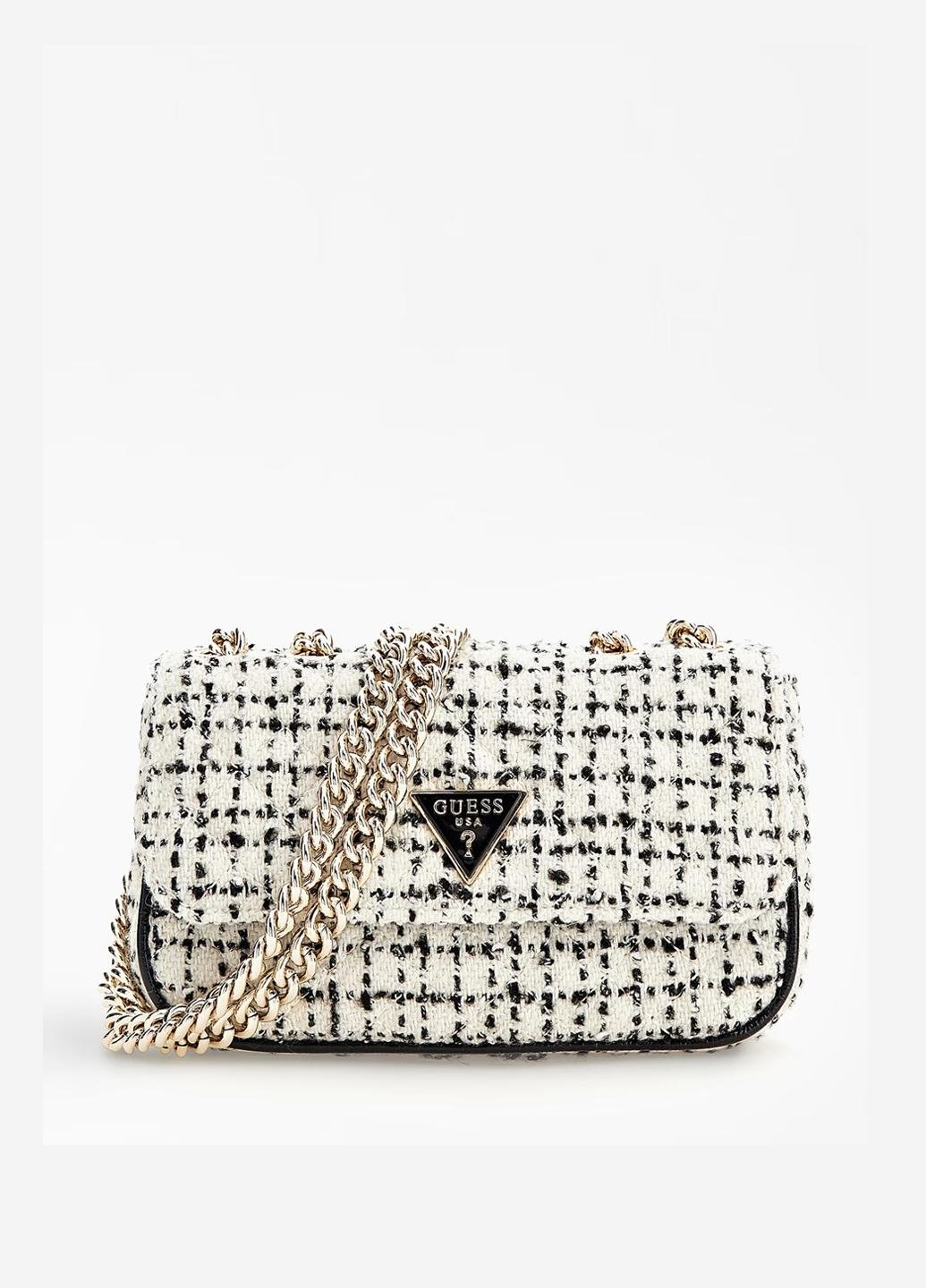 Сумка крос боді жіноча твідова Guess SPARK MICRO MINI HWTZ8700780-BKW Білий