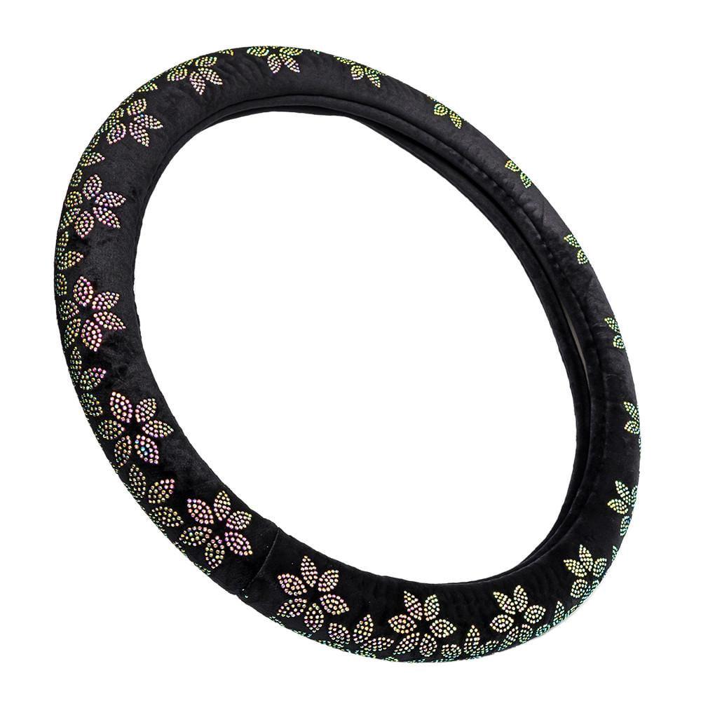 Чохол на кермо з фланелі Elegant квіти з білого каміння M 38 см Чорний (EL 115 241)