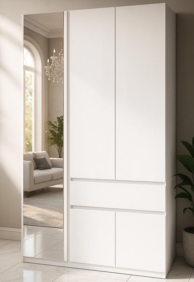 Шкаф с зеркалом Мастер Форм Брайт телескопические направляющие левосторонний 1221х520х2000 мм Белый (1200 500)