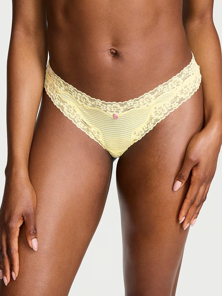 Трусики стринги Victoria's Secret Cotton Shadow Stripe Lace-Waist Thong Panty M Желтый (27224790)