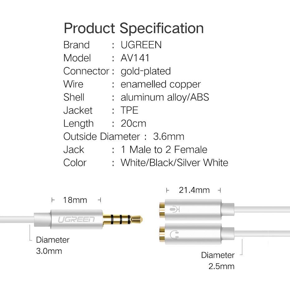 Розгалужувач для навушників та мікрофона Ugreen CTIA UG-30619 Сірий - фото 9