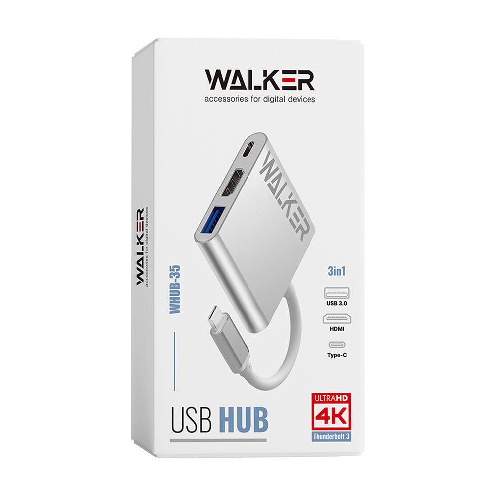 Концентратор-перехідник Walker USB HUB WHUB-35 Type-C to USB3.0 + HDMI + PD Сріблястий - фото 3