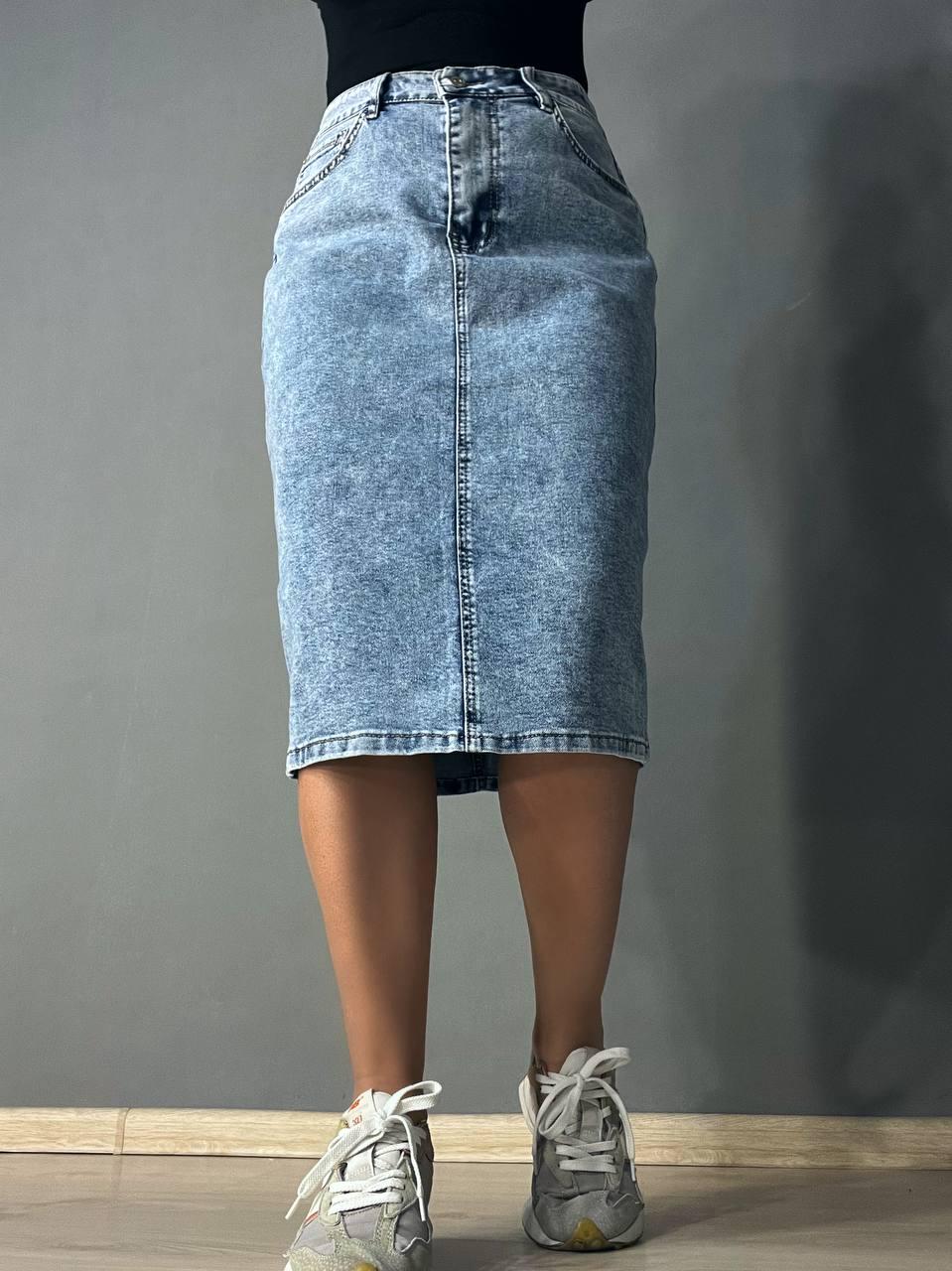 Юбка женская джинсовая Vanver 8118 с разрезом сзади р. 32 Голубой (26881530)