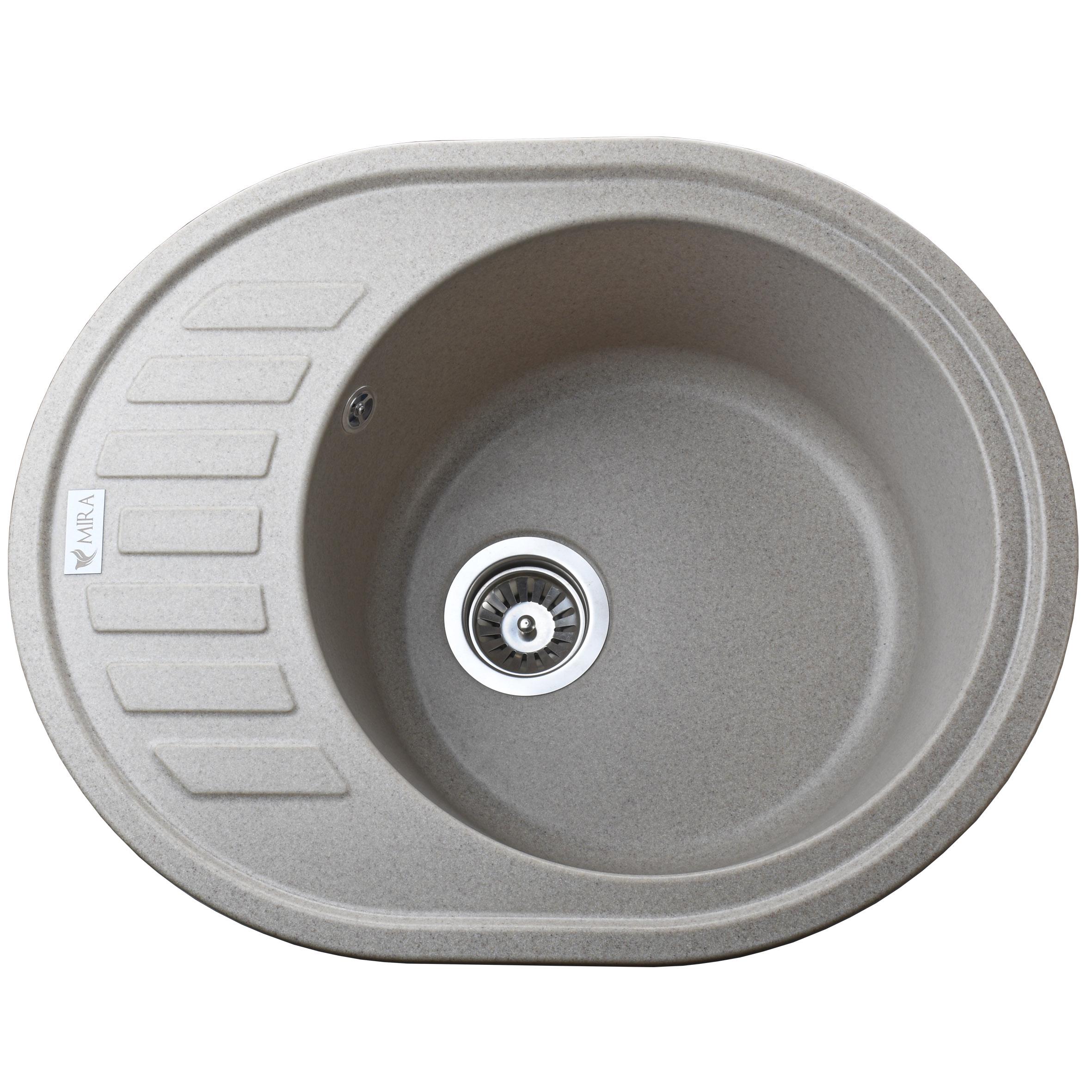 Мойка кухонная Mira 000028909 гранитная овальная 620x500 мм Бежевый (25970363)