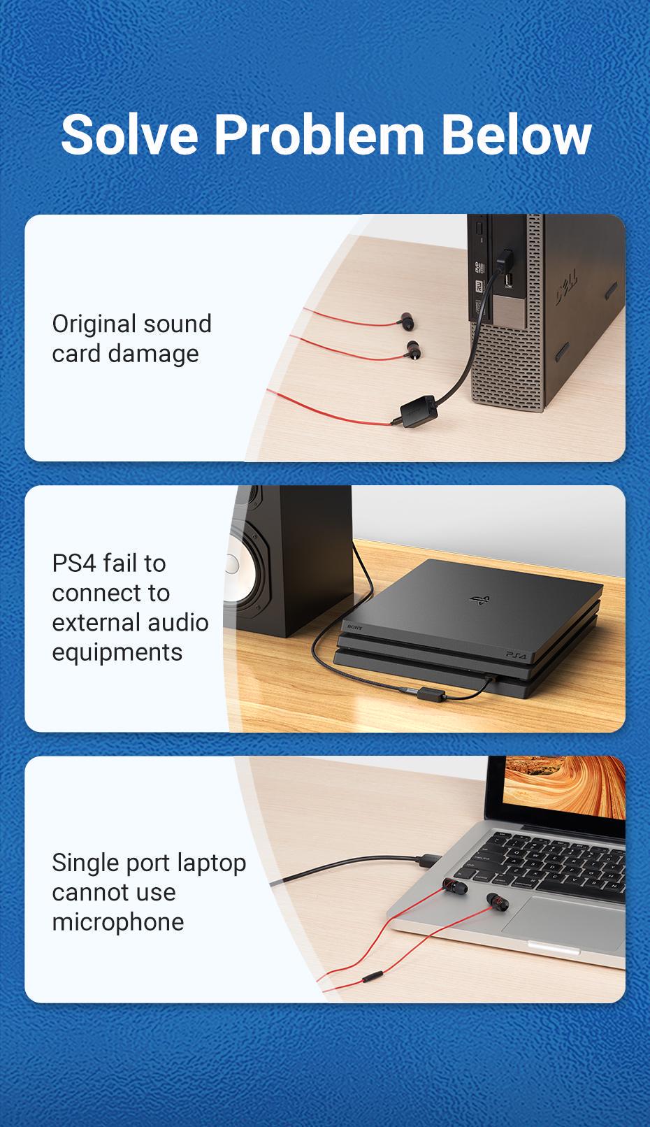 Зовнішня звукова карта Vention USB OMTP CTIA роз'єм 3,5 мм для гарнітури шумозаглушення Plug and Play 48кГц 16біт 0.15 м Чорний (CDZB0) - фото 3 Зовнішня звукова карта Vention USB OMTP CTIA роз'єм 3,5 мм для гарнітури шумозаглушення Plug and Play 48кГц 16біт 0.15 м Чорний (CDZB0) - фото 3