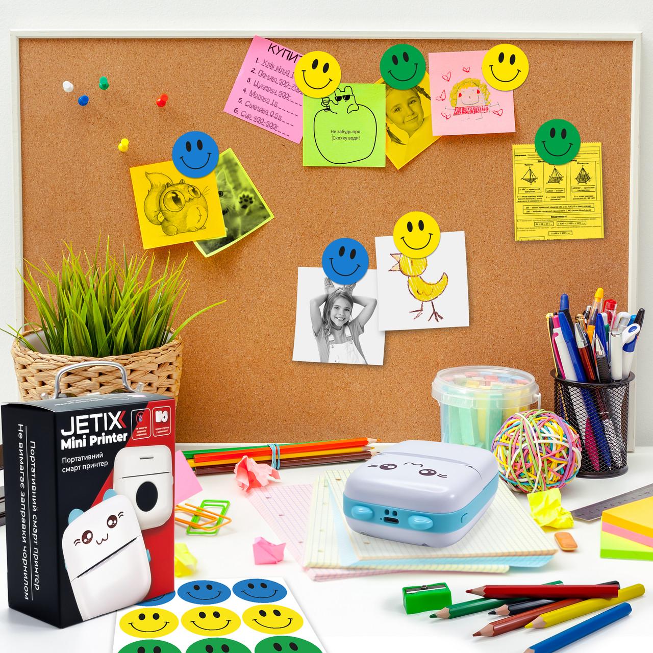 Термопринтер дитячий портативний JETIX Mini printer з набором олівців та стікерів Blue (JMP-2-TPK1) - фото 3