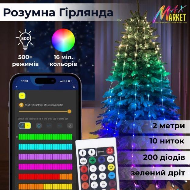 Smart-гирлянда 200 LED с управлением со смартфона 2 м Зеленый/Разноцветный (25744263) - фото 2 Smart-гирлянда 200 LED с управлением со смартфона 2 м Зеленый/Разноцветный (25744263) - фото 2