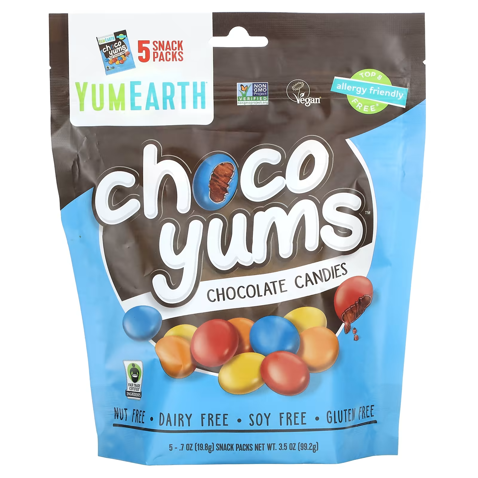 Конфеты YumEarth Choco Yums шоколадные 5 пакетиков по 19,8 г 0,7 унции
