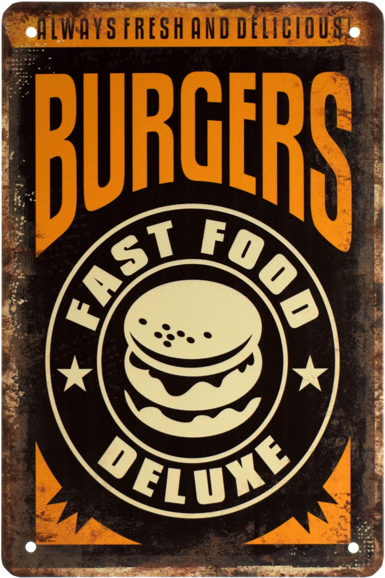 Табличка металлическая Бургеры/Burgers Fast Food Deluxe 20x30 см