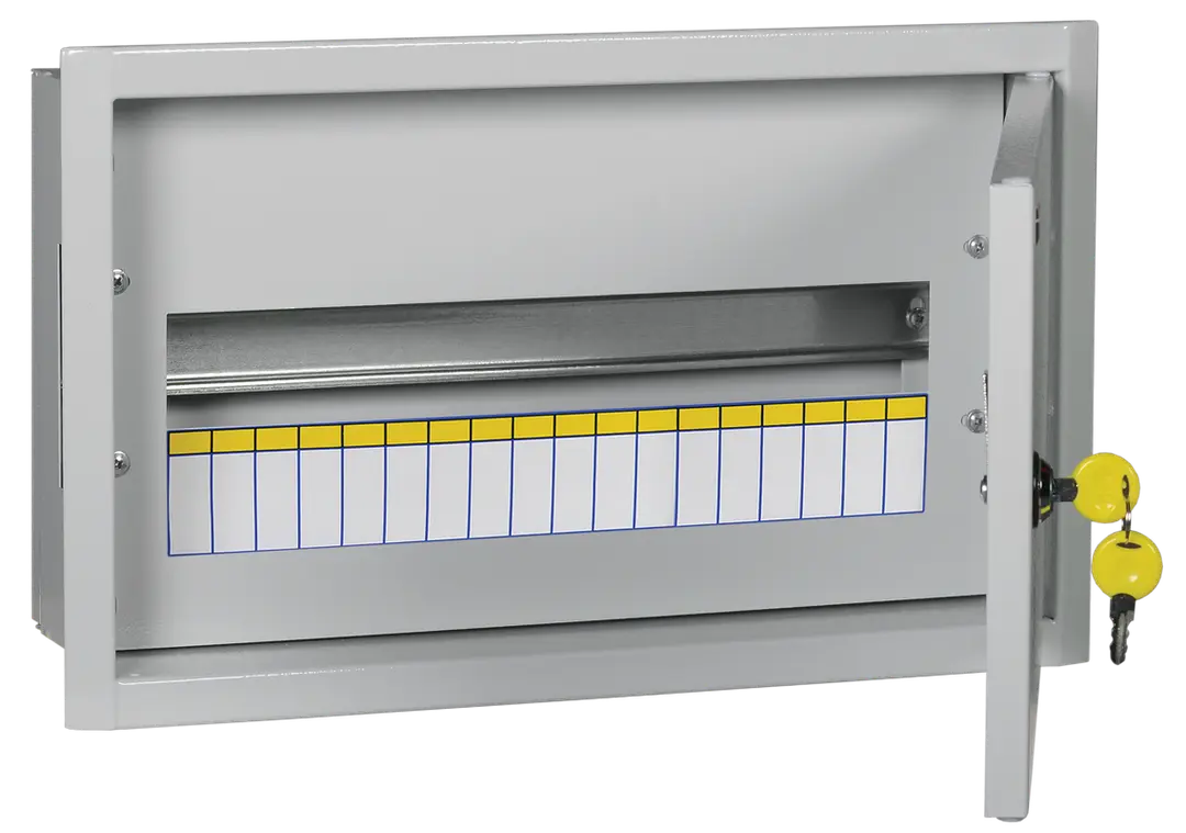 Щит распределительный УЕК ЩРв-18 18 модулей IP31 встраиваемый c замком металлический 265х440х120 мм (MKM14-V-18-30-U) Щит распределительный УЕК ЩРв-18 18 модулей IP31 встраиваемый c замком металлический 265х440х120 мм (MKM14-V-18-30-U)