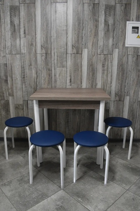 Кухонний комплект Оскар стіл розкладний/табурети 4 шт. Стандарт в білому корпусі 60х80/80х120х75 см Трюфель/Синій (28375066)