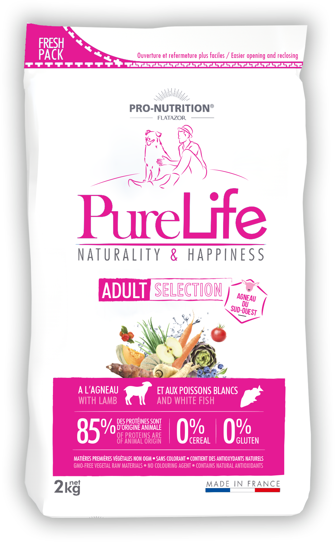 Корм сухой беззерновой для взрослых собак Pro-Nutrition Flatazor PURE LIFE SELECTION с ягненка и белой рыбой 2 кг - фото 1