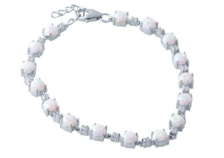 Браслет серебряный с круглыми вставками опала и фианитами