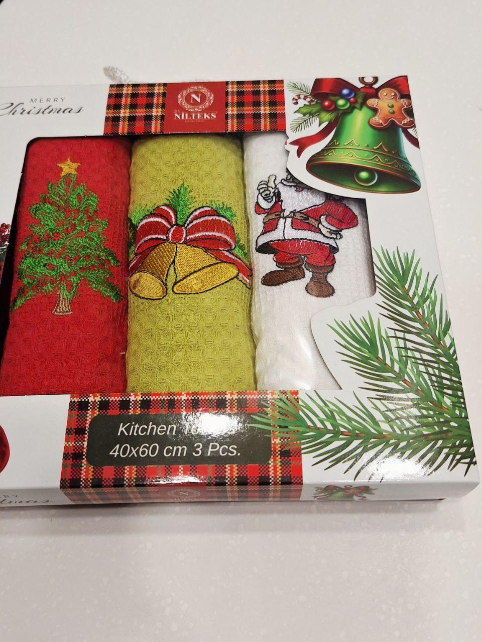 Набір кухонних рушників Merry Christmas вафельні 3 шт. 40х60 см (716) - фото 3 Набір кухонних рушників Merry Christmas вафельні 3 шт. 40х60 см (716) - фото 3
