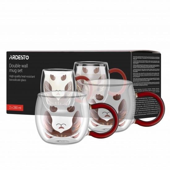 Набор чашек Ardesto Animals с двойными стенками боросиликатное стекло 2х280 мл (AR2628BC) - фото 2 Набор чашек Ardesto Animals с двойными стенками боросиликатное стекло 2х280 мл (AR2628BC) - фото 2