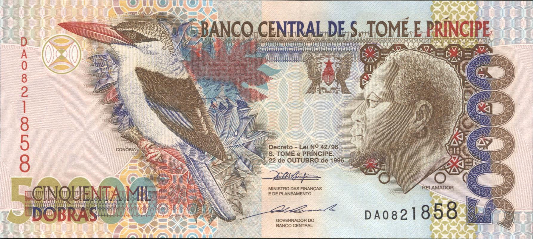 Коллекционная банкнота Сан-Томе и Принсипи 1996 50000 добрый одна защитная полоска P68a UNC Коллекционная банкнота Сан-Томе и Принсипи 1996 50000 добрый одна защитная полоска P68a UNC