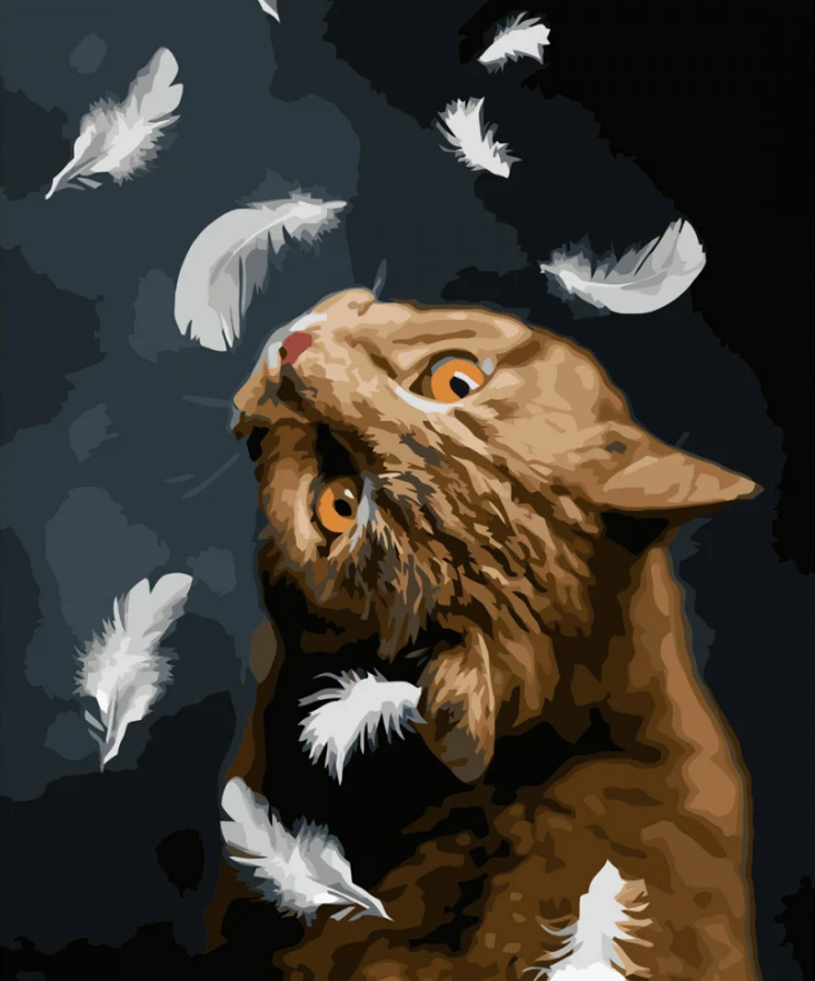 Картина по номерам Strateg Котик и перья 40x50 см (VA-3650)