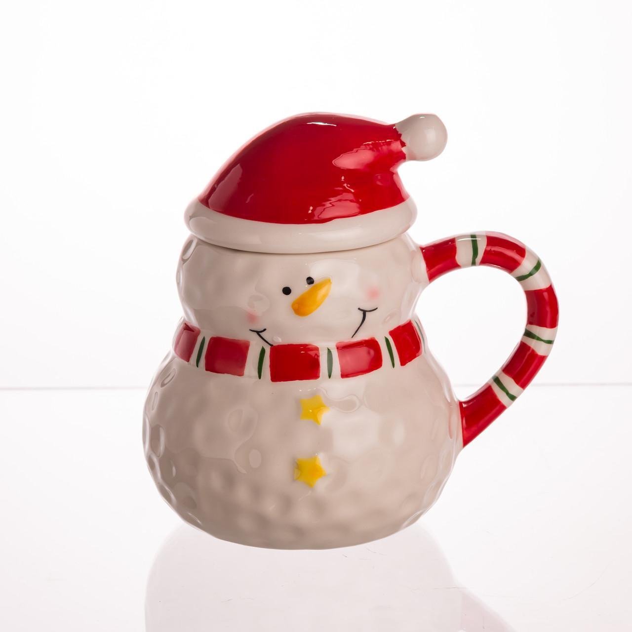 Чашка фарфоровая Snowman с крышкой 400 мл (CR-1-34)