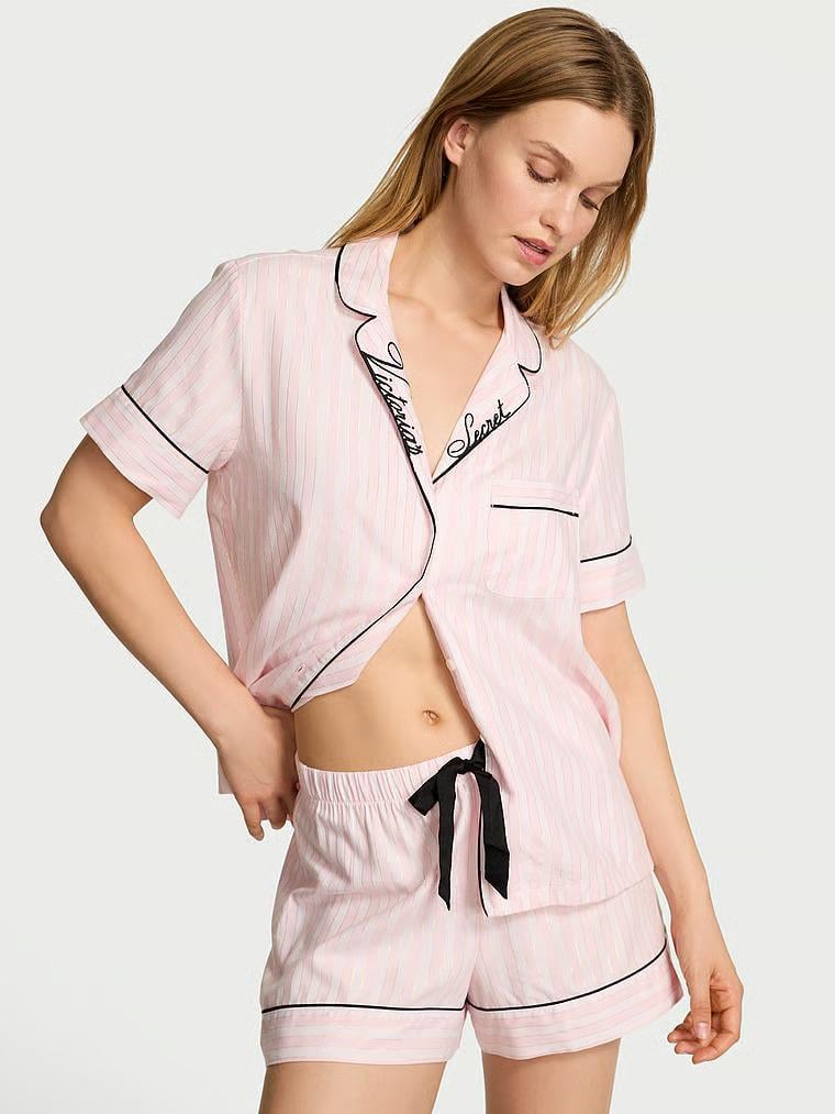 Пижама с шортиками Victoria's Secret Flannel Short Pajama Set полоска XS Розовый (27157554)