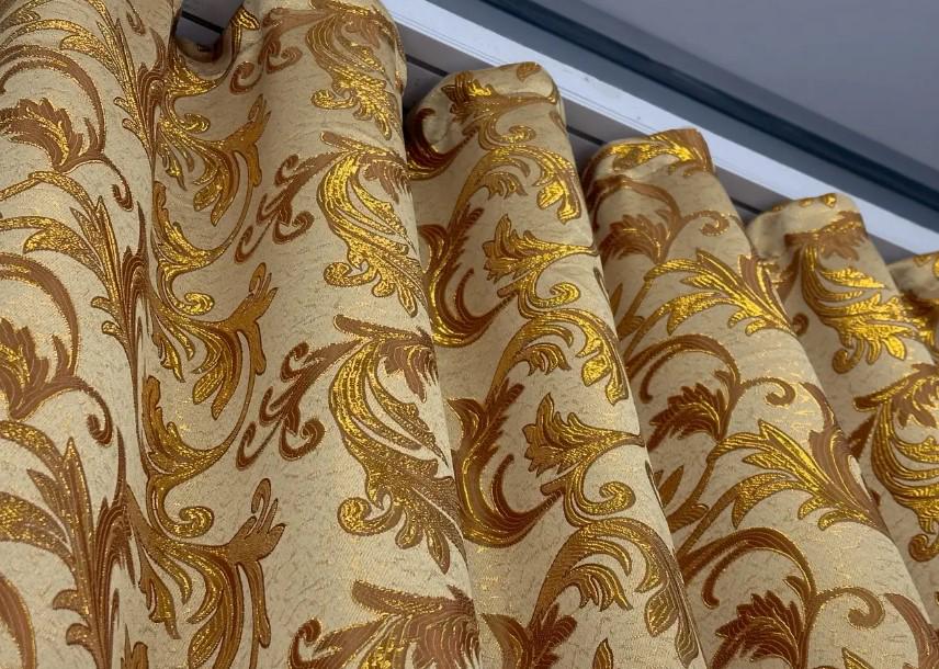 Ткань для штор жаккард Завиток 1,45 м Бежевый/Золотистый (1641ш) - фото 7