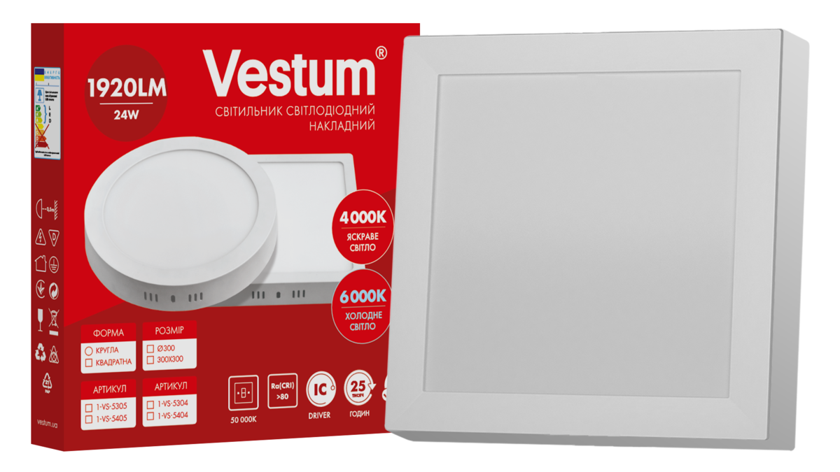 Светильник накладной квадратный светодиодный Vestum 24W 4000K 220V (1-VS-5405)