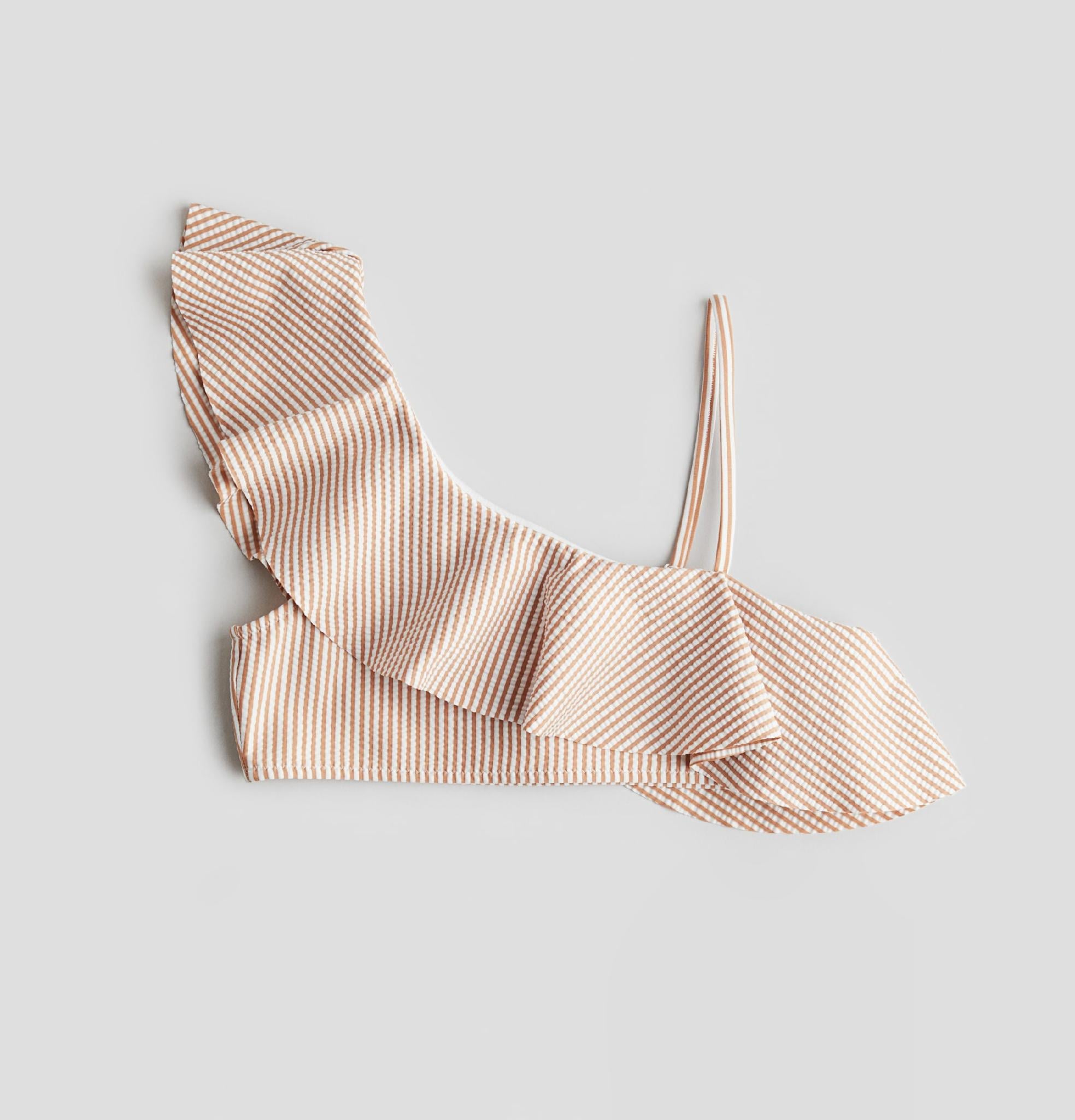 Купальный топ H&M Полоски 1218086 146-152 см Белый/коричневый