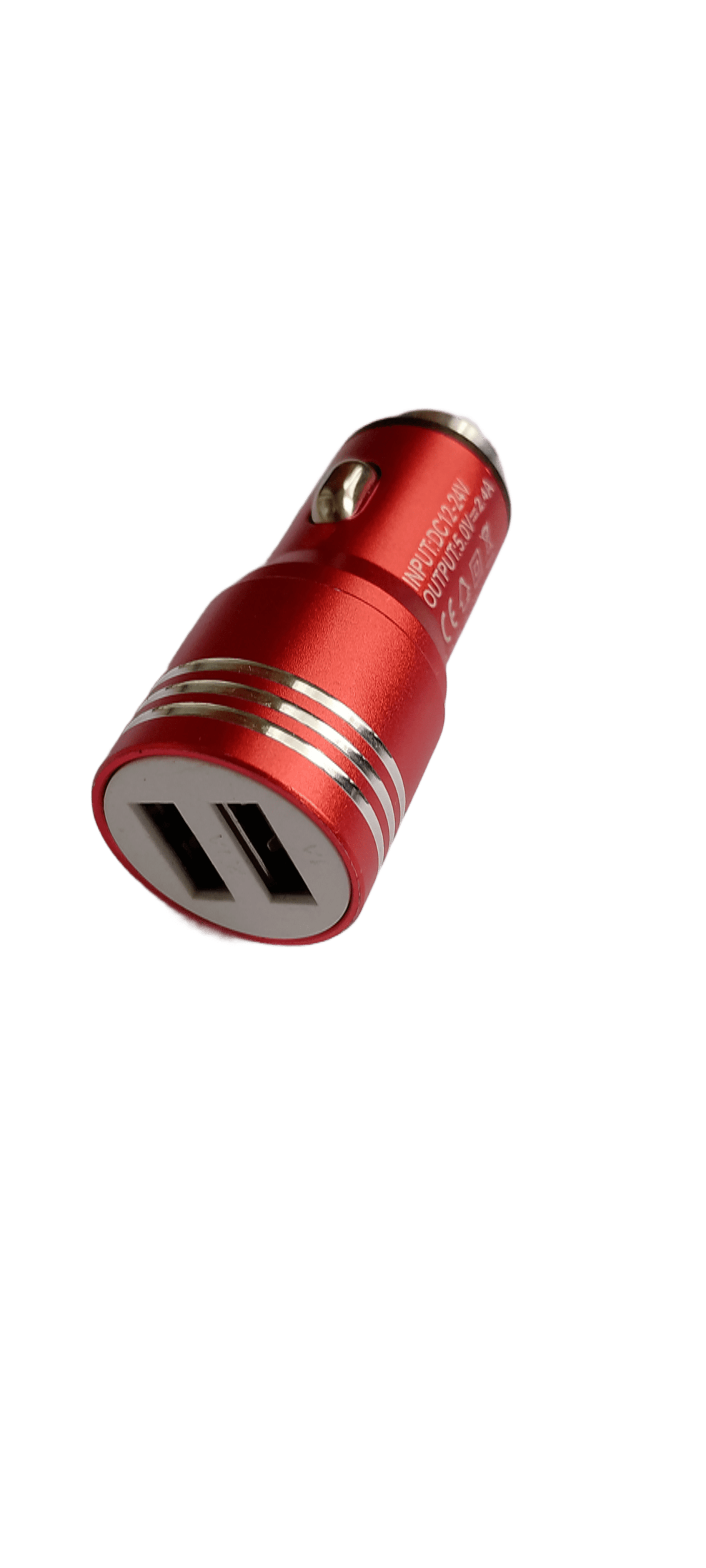 Зарядний пристрій автомобільний 2 USB 12-24V 2,1 A металевий корпус Червоний (1882А)