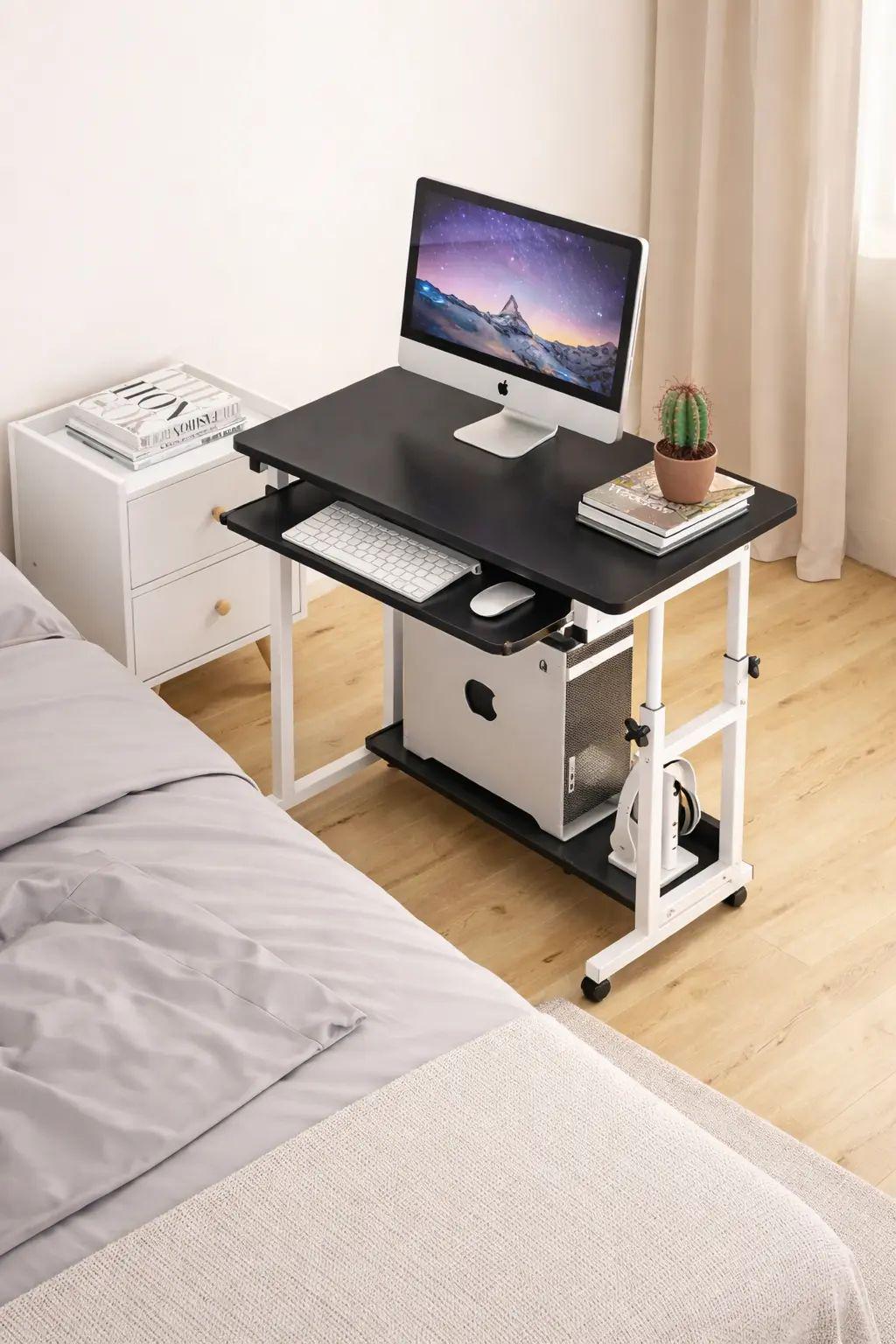 Компьютерный стол на колесиках передвижной DASH-1845 с тормозами и металлическим каркасом 80х45х69-85 см Черно-белый (opt-106110)