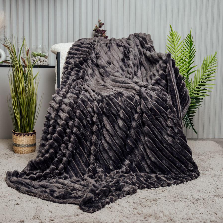 Плед Смужка новий євро Темно-сірий (10512) Плед Смужка новий євро Темно-сірий (10512)