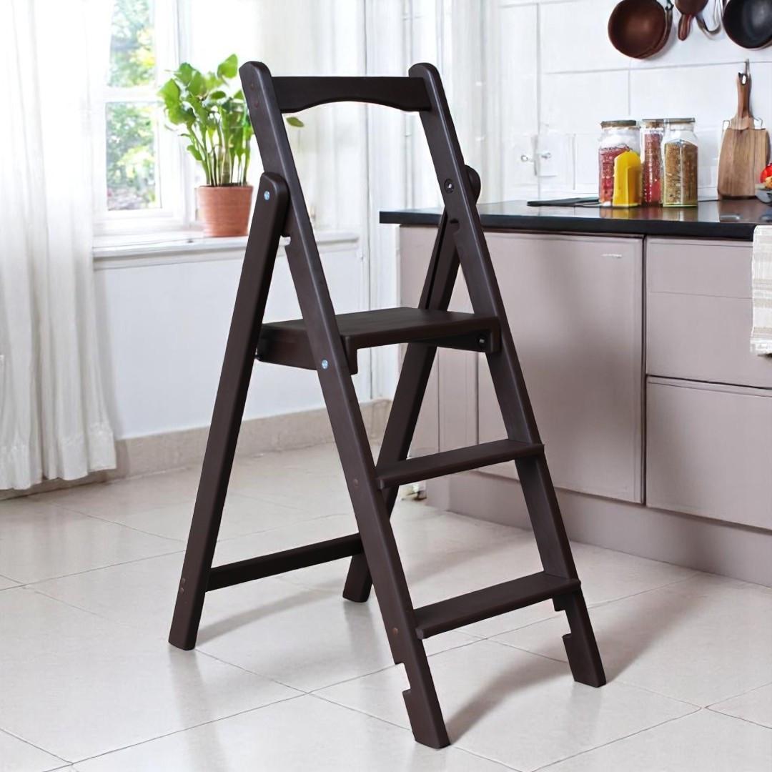 Стремянка-лестница деревянная Студія Дерева Вільха Скини бытовая 3 ступеньки Шоколад темный (31002866)