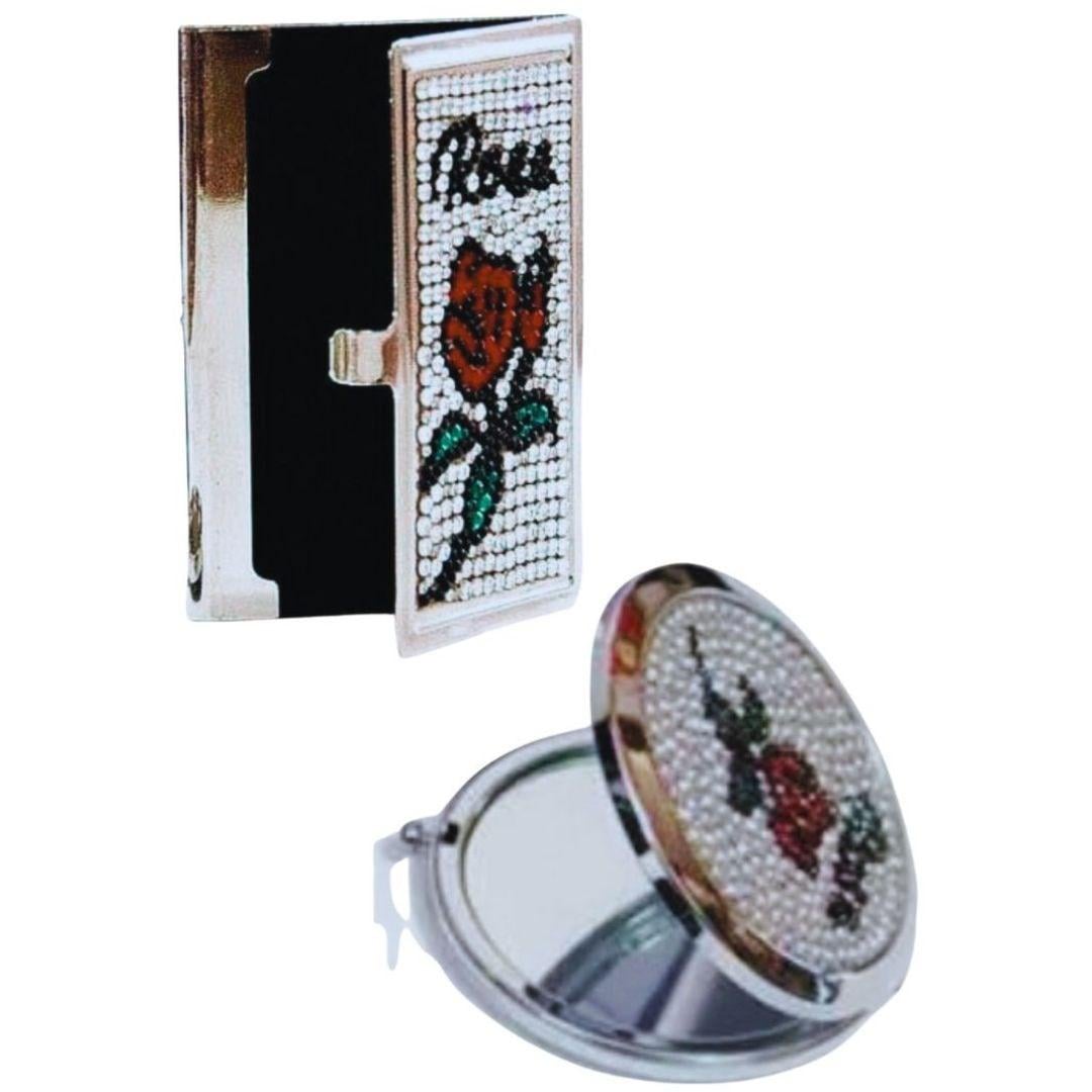 Набор зеркальце с визитницей Алая Роза стразы (13052)